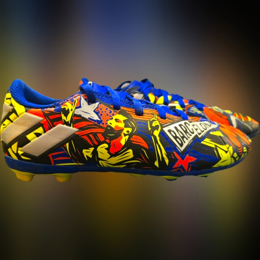 Adidas Messi Kids Graphic Soccer Cleat Shoes - Blue and Yellow Size 2